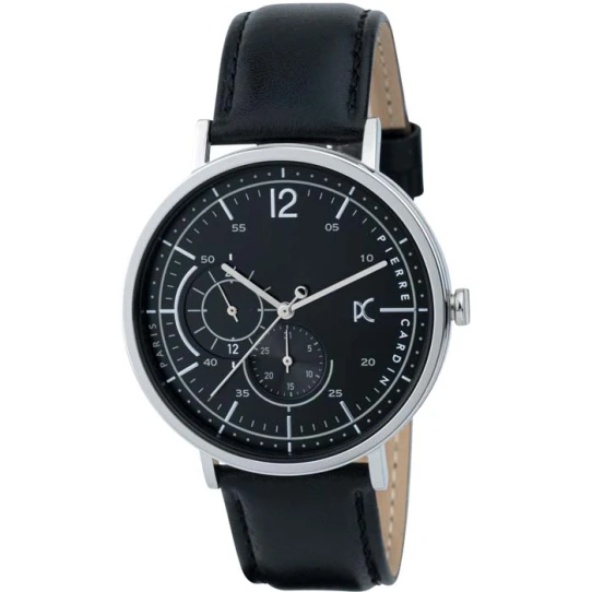 Мъжки ръчен часовник с кварцов механизъм - корпус от Стомана - Естествена кожа - цвят Черен Черен