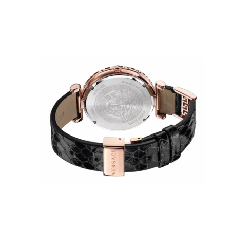 Дамски ръчен часовник с кварцов механизъм - корпус от Стомана - Естествена кожа - цвят Черен Черен