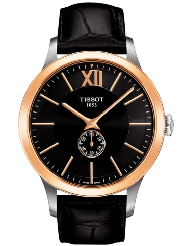 Мъжки ръчен часовник с автоматичен механизъм - корпус от Розово злато - Естествена кожа - цвят Черен Черен