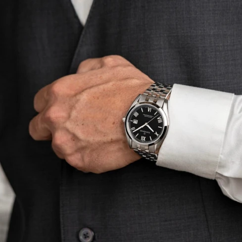 Мъжки ръчен часовник с кварцов механизъм - корпус от Стомана - Стоманена верижка - цвят Черен