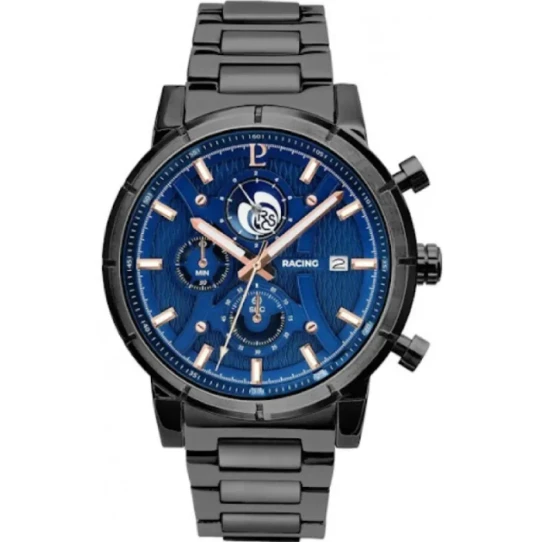 Мъжки ръчен часовник с кварцов механизъм - корпус от Стомана - Стоманена верижка - цвят Син Черен