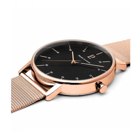 Дамски ръчен часовник с кварцов механизъм - корпус от Стомана - Меш - цвят Черен Розово Злато
