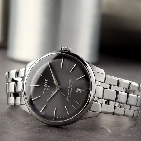 Мъжки ръчен часовник с автоматичен механизъм - корпус от Стомана - Стоманена верижка - цвят Черен