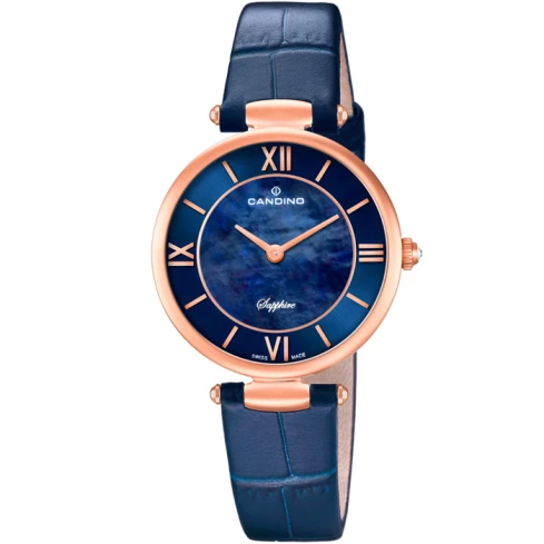 Дамски ръчен часовник с кварцов механизъм - корпус от Стомана - Естествена кожа - цвят Седеф Син