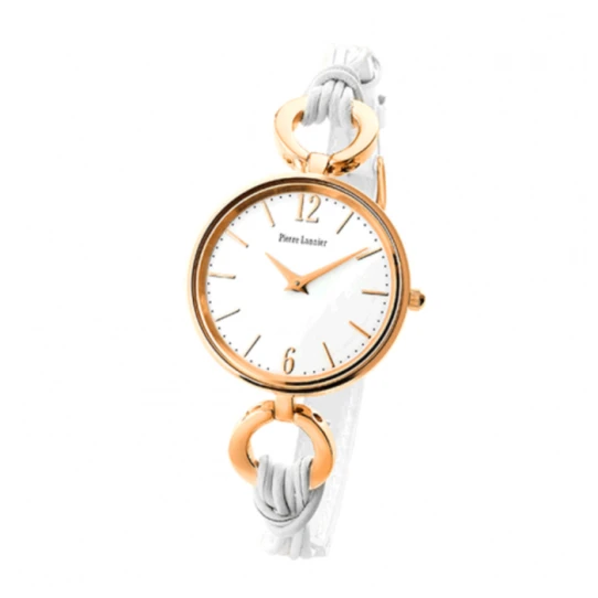 Дамски ръчен часовник с кварцов механизъм - корпус от Стомана - Естествена кожа - цвят Бял Бял