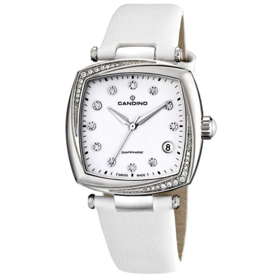 Дамски ръчен часовник с кварцов механизъм - корпус от Стомана - Естествена кожа - цвят Бял Бял