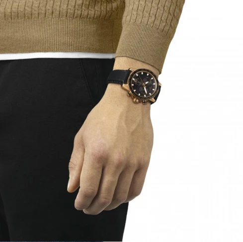 Мъжки ръчен часовник с кварцов механизъм - корпус от Стомана и алуминий - Естествена кожа - цвят Черен Черен