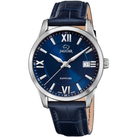 Мъжки ръчен часовник с кварцов механизъм - корпус от Стомана - Естествена кожа - цвят Син Син