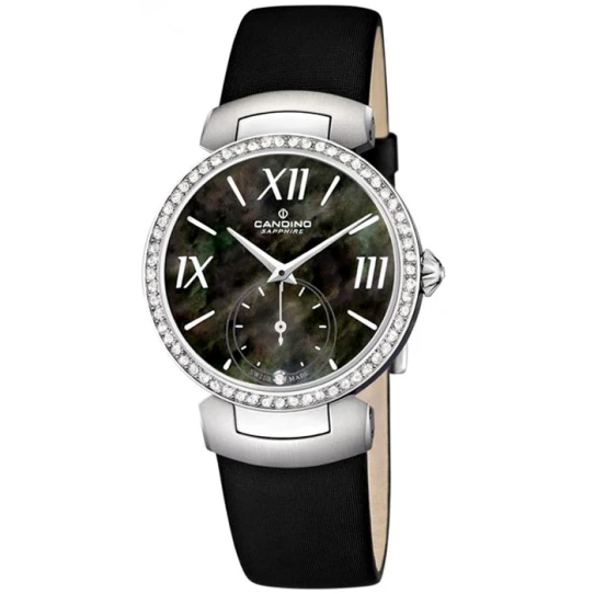 Дамски ръчен часовник с кварцов механизъм - корпус от Стомана - Естествена кожа - цвят Седеф Черен