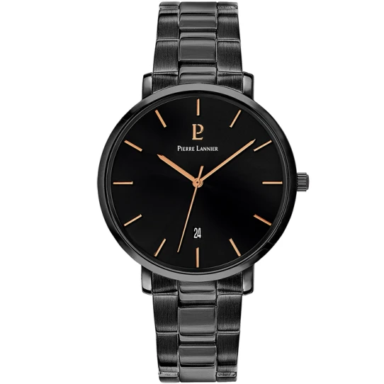 Мъжки ръчен часовник с кварцов механизъм - корпус от Стомана - Стоманена верижка - цвят Черен Черен