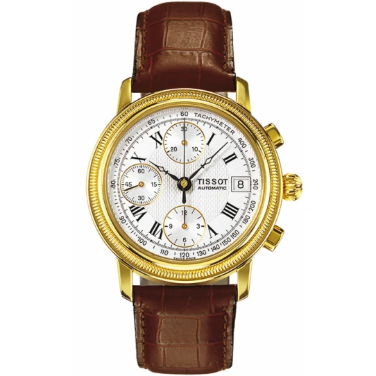 Мъжки ръчен часовник с автоматичен механизъм - корпус от Жълто злато 18К - Естествена кожа - цвят Сребрист Кафяв