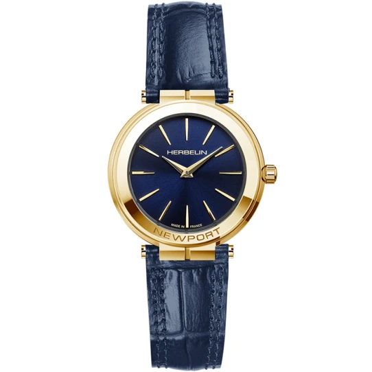 Дамски ръчен часовник с кварцов механизъм - корпус от Стомана - Естествена кожа - цвят Син Син