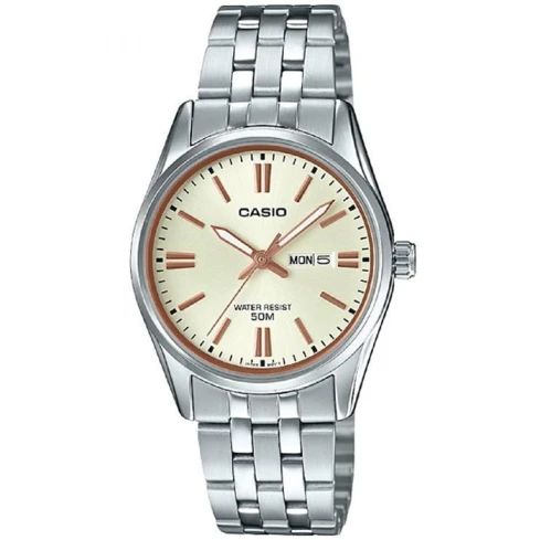 Дамски ръчен часовник с кварцов механизъм - корпус от Стомана - Стоманена верижка - цвят Бежов Сив