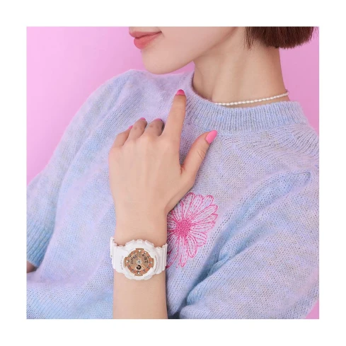 Дамски ръчен часовник с кварцов механизъм - корпус от Полимер - Полимер - цвят Розов Бял