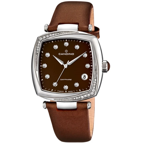 Дамски ръчен часовник с кварцов механизъм - корпус от Стомана - Естествена кожа - цвят Кафяв Кафяв