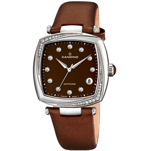 Дамски ръчен часовник с кварцов механизъм - корпус от Стомана - Естествена кожа - цвят Кафяв Кафяв