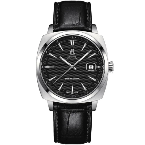 Мъжки ръчен часовник с кварцов механизъм - корпус от Стомана - Естествена кожа - цвят Черен Черен