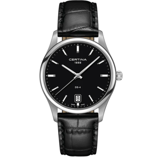 Мъжки ръчен часовник с кварцов механизъм - корпус от Стомана - Естествена кожа - цвят Черен Черен