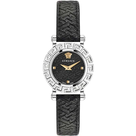 Дамски ръчен часовник с кварцов механизъм - корпус от Стомана - Естествена кожа - цвят Черен Черен