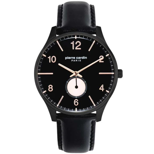 Мъжки ръчен часовник с кварцов механизъм - корпус от Стомана - Естествена кожа - цвят Черен Черен