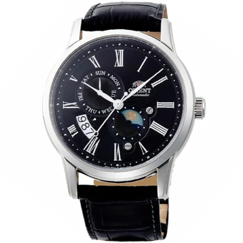 Мъжки ръчен часовник с автоматичен механизъм - корпус от Стомана - Естествена кожа - цвят Черен Черен