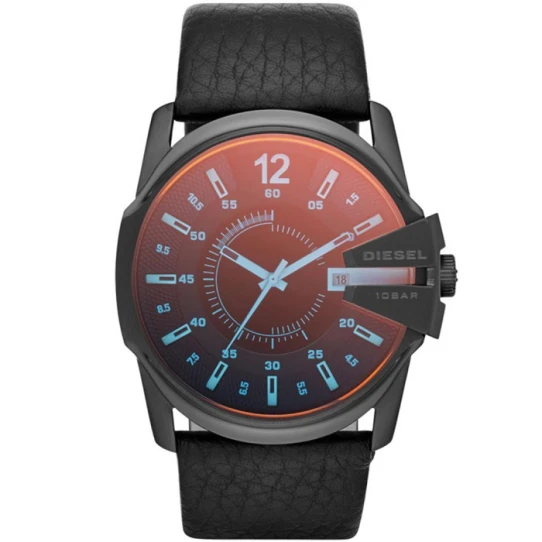 Мъжки ръчен часовник с кварцов механизъм - корпус от Стомана - Естествена кожа - цвят Черен Черен