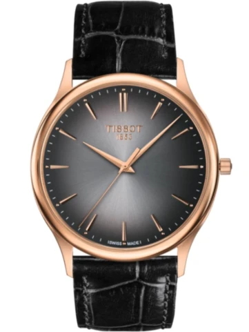 Мъжки ръчен часовник с кварцов механизъм - корпус от 18К Злато - Естествена кожа - цвят Черен Черен