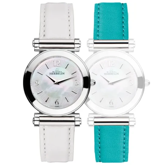 Дамски ръчен часовник с кварцов механизъм - корпус от Стомана - Естествена кожа - цвят Седеф Тюркоаз