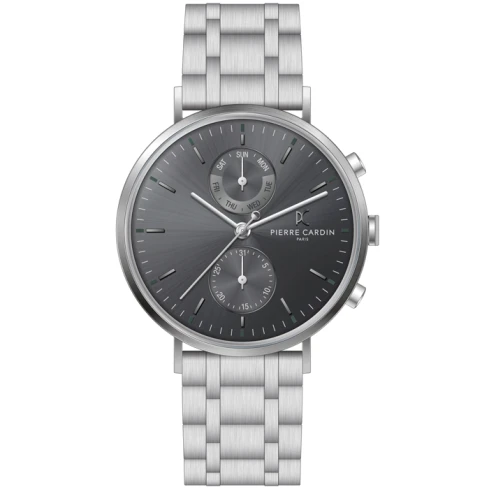 Мъжки ръчен часовник с кварцов механизъм - корпус от Стомана - Стоманена верижка - цвят Черен Сив