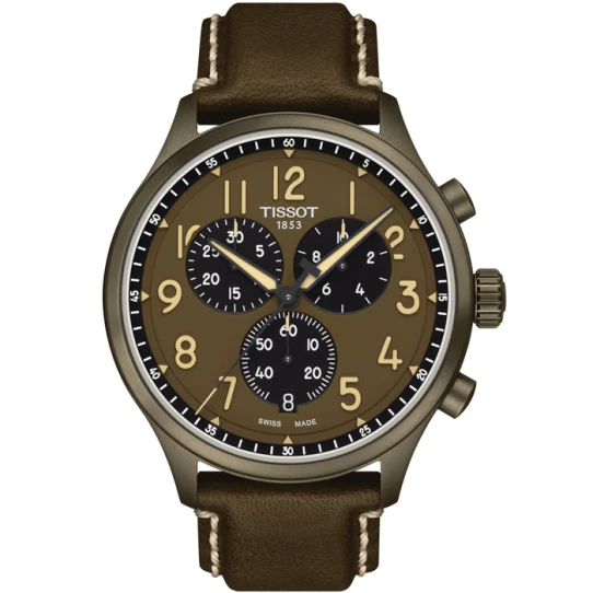 Мъжки ръчен часовник с кварцов механизъм - корпус от Стомана - Естествена кожа - цвят Зелен Черен