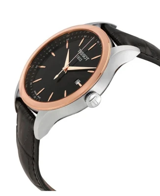 Мъжки ръчен часовник с кварцов механизъм - корпус от Розово злато - Естествена кожа - цвят Черен Черен