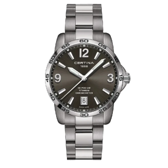 Мъжки ръчен часовник с кварцов механизъм - корпус от Титан - Титаниева верижка - цвят Сив Син