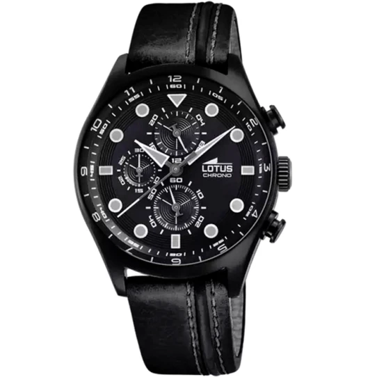 Мъжки ръчен часовник с кварцов механизъм - корпус от Стомана - Естествена кожа - цвят Черен Черен