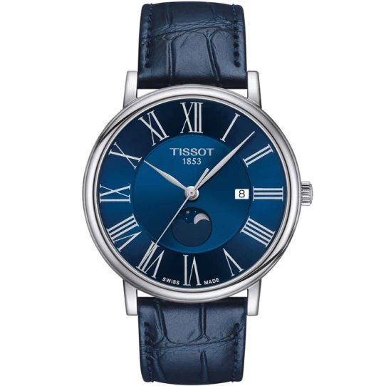 Мъжки ръчен часовник с кварцов механизъм - корпус от Стомана - Естествена кожа - цвят Син Син