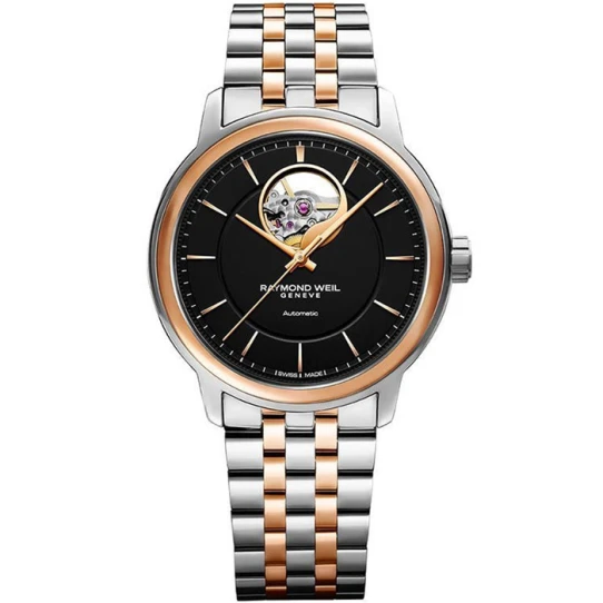 Мъжки ръчен часовник с автоматичен механизъм - корпус от Стомана - Стоманена верижка - цвят Черен Розово Злато