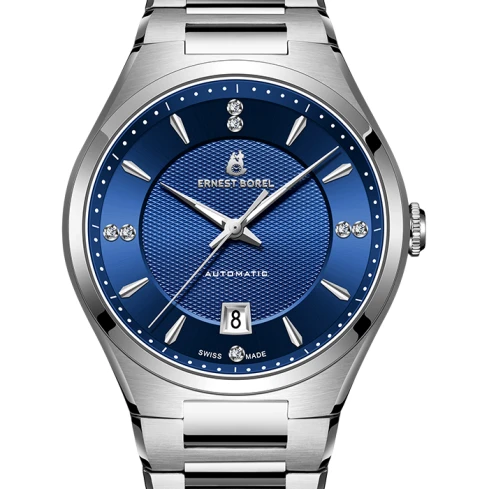 Мъжки ръчен часовник с автоматичен механизъм - корпус от Стомана - Стоманена верижка - цвят Син Сив