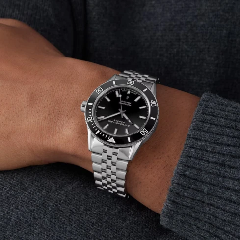 Мъжки ръчен часовник с автоматичен механизъм - корпус от Стомана - Стоманена верижка - цвят Черен Сив