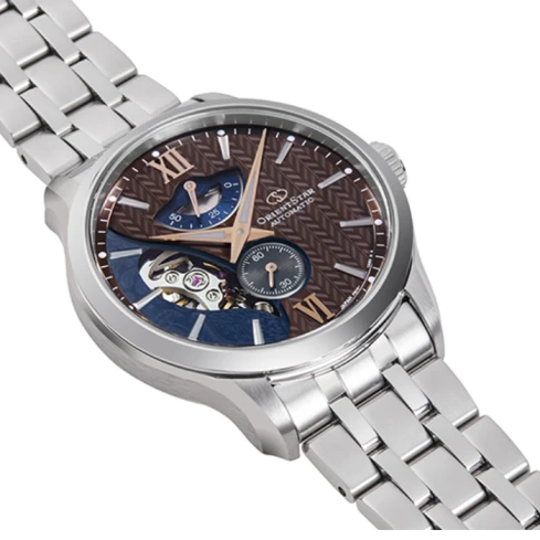 Мъжки ръчен часовник с механичен механизъм - корпус от Стомана - Стоманена верижка - цвят Кафяв Сив