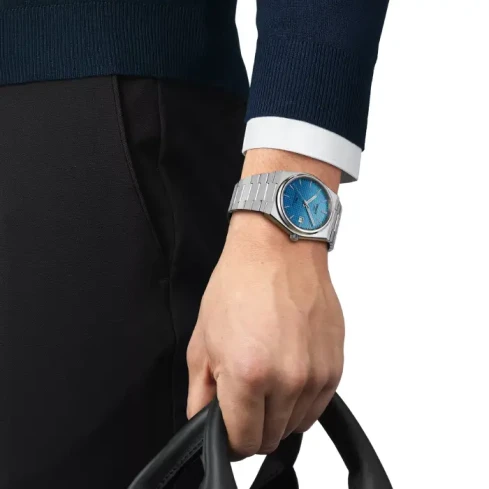 Мъжки ръчен часовник с автоматичен механизъм - корпус от Стомана - Стоманена верижка - цвят Син Сив