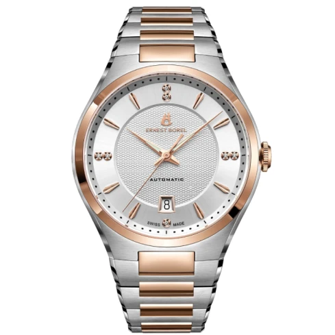 Мъжки ръчен часовник с автоматичен механизъм - корпус от Стомана - Стоманена верижка - цвят Сребрист Розово Злато