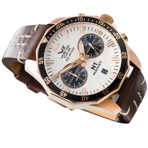 Мъжки ръчен часовник с кварцов механизъм - корпус от Стомана - Естествена кожа - цвят Бял Кафяв