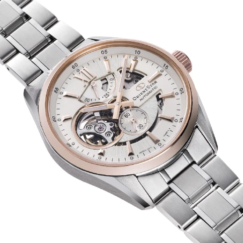 Мъжки ръчен часовник с автоматичен механизъм - корпус от Стомана - Стоманена верижка - цвят Скелетон Сив