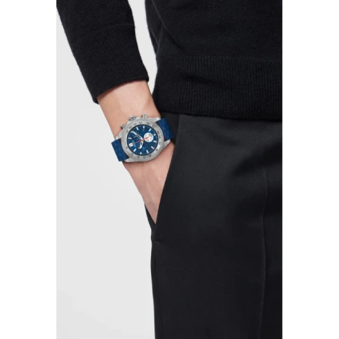 Мъжки ръчен часовник с кварцов механизъм - корпус от Стомана - Силиконова каишка - цвят Син Син