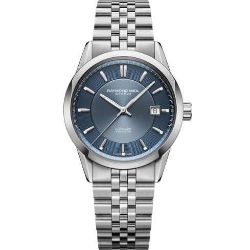 Мъжки ръчен часовник с автоматичен механизъм - корпус от Стомана - Естествена кожа - цвят Син Черен