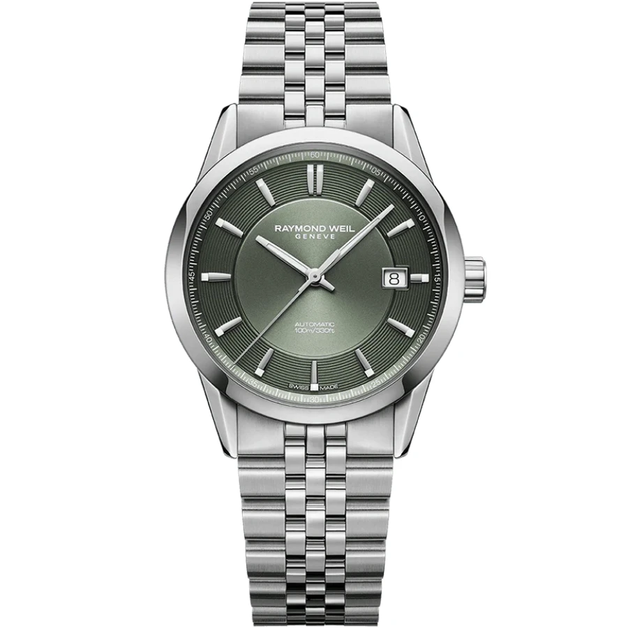 Raymond Weil 2771-ST-52051 Freelancer - Дамски ръчен часовник с автоматичен механизъм - корпус Стомана - Естествена кожа - Зелен Зелен