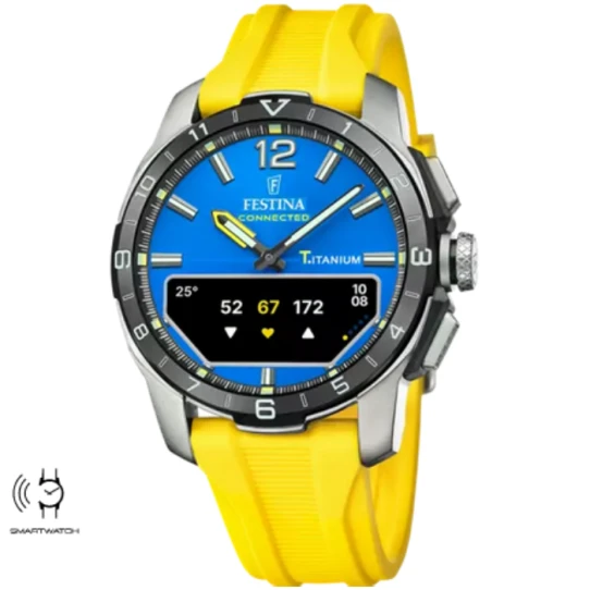 Мъжки ръчен часовник с кварцов механизъм - корпус от Титан - Каучук - цвят Син Жълт