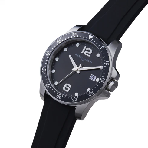 Мъжки ръчен часовник с кварцов механизъм - корпус от Стомана - Каучук - цвят Черен