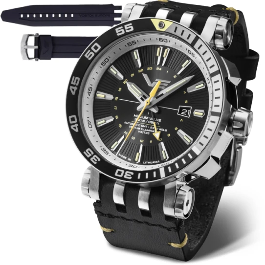 Мъжки ръчен часовник с автоматичен механизъм - корпус от Стомана - Естествена кожа - цвят Черен Черен