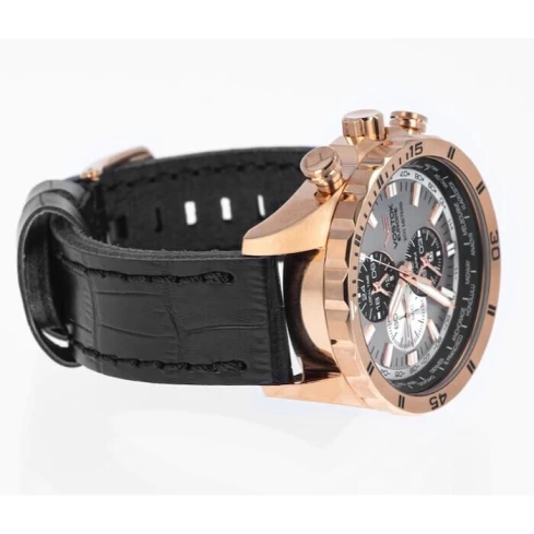 Мъжки ръчен часовник с кварцов механизъм - корпус от Стомана - Естествена кожа - цвят Сив