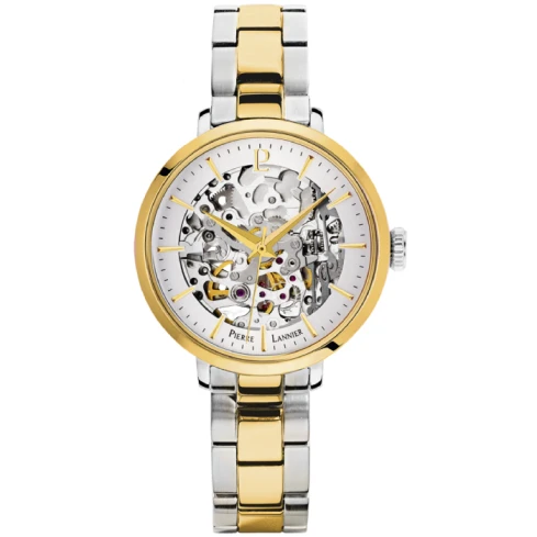 Дамски ръчен часовник с автоматичен механизъм - корпус от Стомана - Стоманена верижка - цвят Скелетон Злато